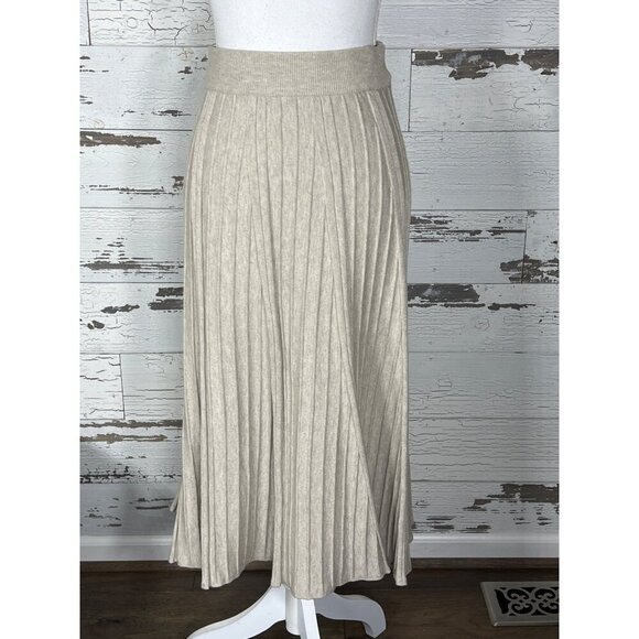 MODERN CITIZEN Pleated Knit Pull On Midi-Skirt Beige Sz S EUC - Picture 1 of 5